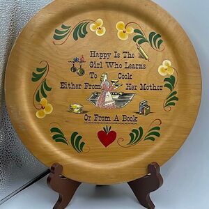 Vintage hand-painted Woodcraftery wooden decorative plate or wall plaque.